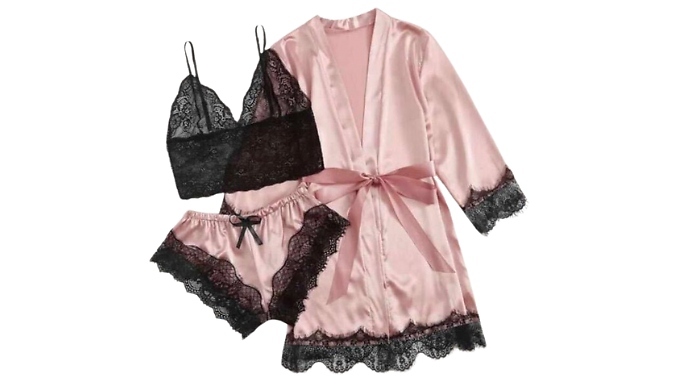 3-Piece Womens Satin Lingerie Pyjamas - 4 Colours, 5 Sizes
