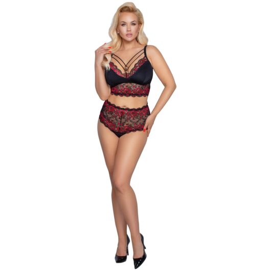 Cottelli Collection Cottelli Curves Red Lace Bra Set Plus Size - Black - 4XL